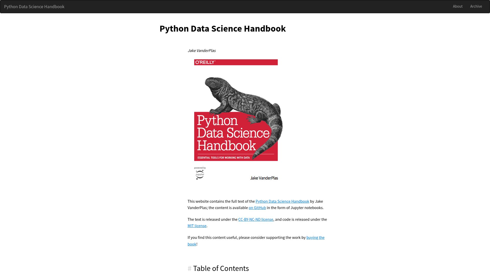 Screenshot of jakevdp.github.io: Python Data Science Handbook