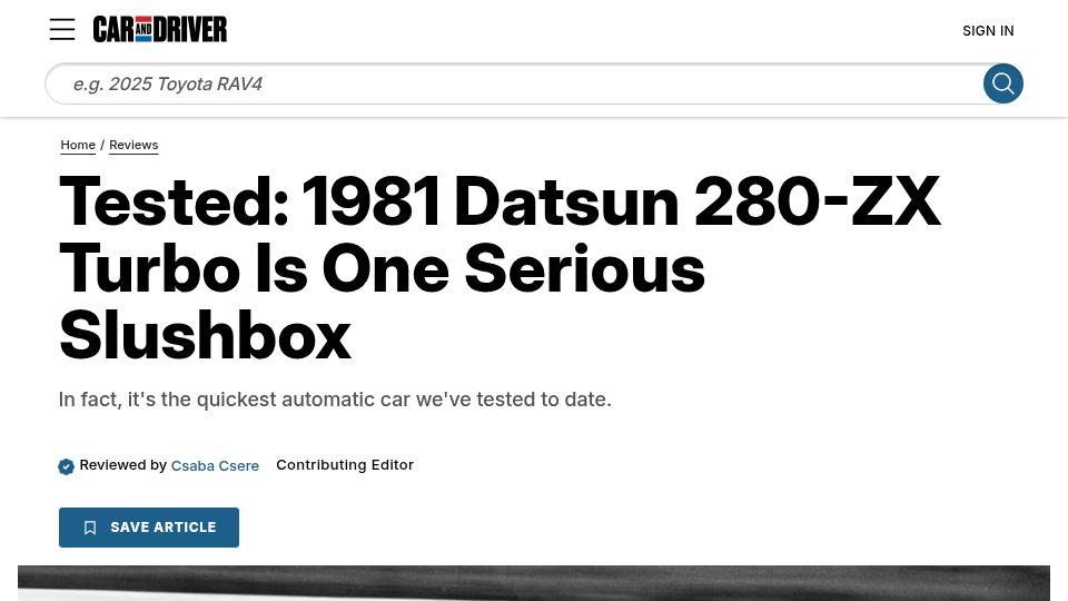 Screenshot of caranddriver.com: Tested: 1981 Datsun 280ZX Turbo (1981)