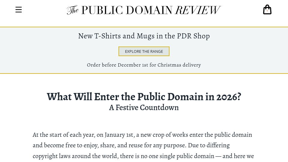 Screenshot of publicdomainreview.org: What will enter the public domain in 2026?