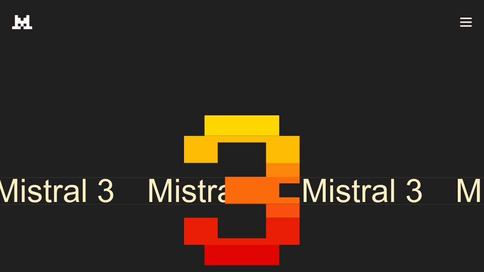 Screenshot of mistral.ai: Mistral 3 family of models released