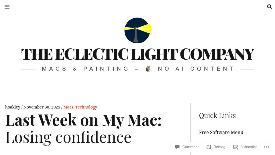 Screenshot of eclecticlight.co: Last Week on My Mac: Losing confidence
