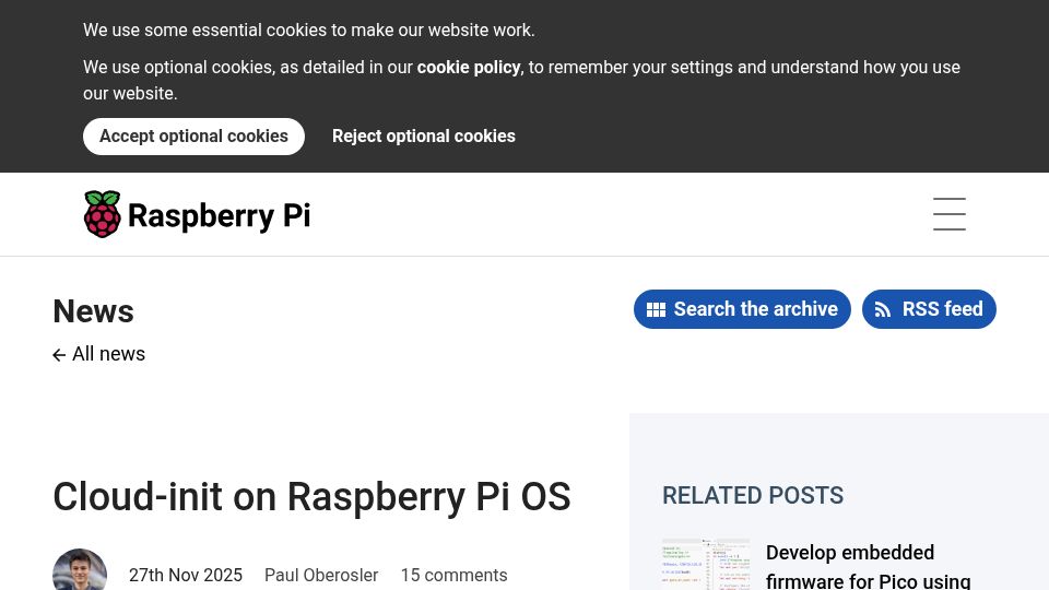 Screenshot of raspberrypi.com: Cloud-Init on Raspberry Pi OS
