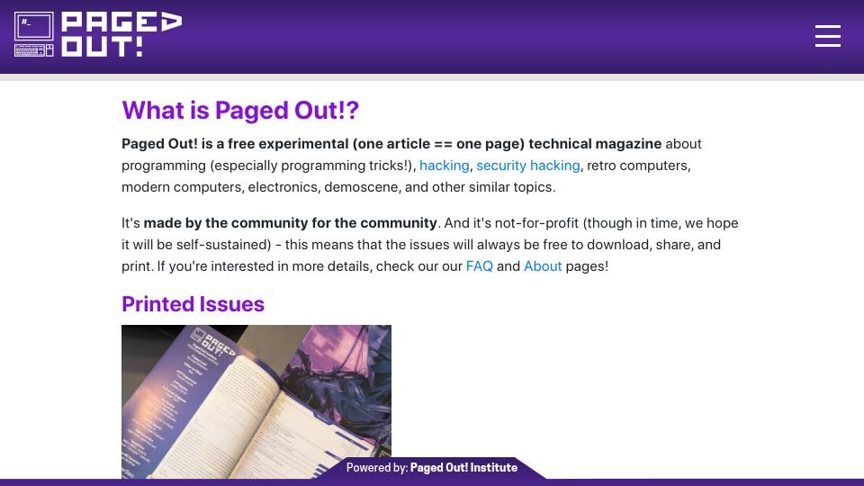 Screenshot of pagedout.institute: Paged Out