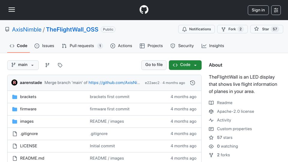 Screenshot of github.com: An LED panel that shows the aviation around you