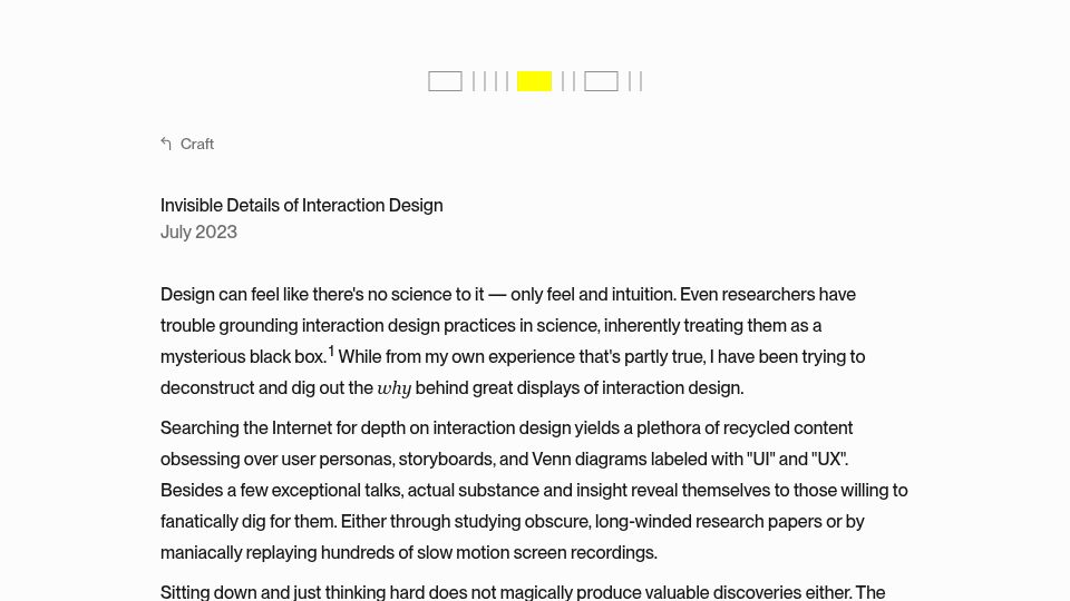 Screenshot of rauno.me: Invisible details of interaction design (2023)