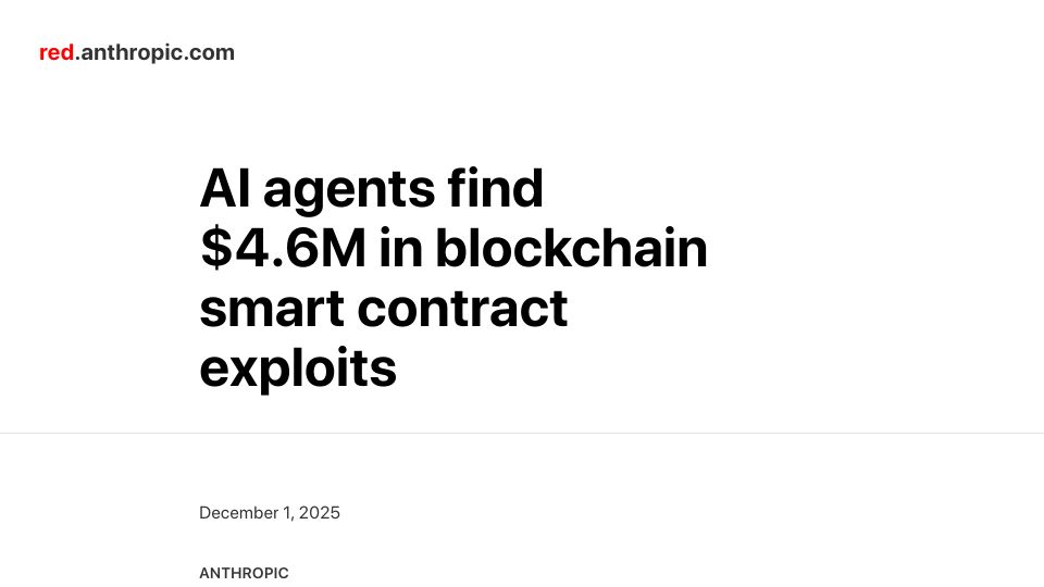 Screenshot of red.anthropic.com: AI agents find $4.6M in blockchain smart contract exploits