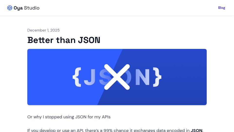 Screenshot of aloisdeniel.com: Why I stopped using JSON for my APIs