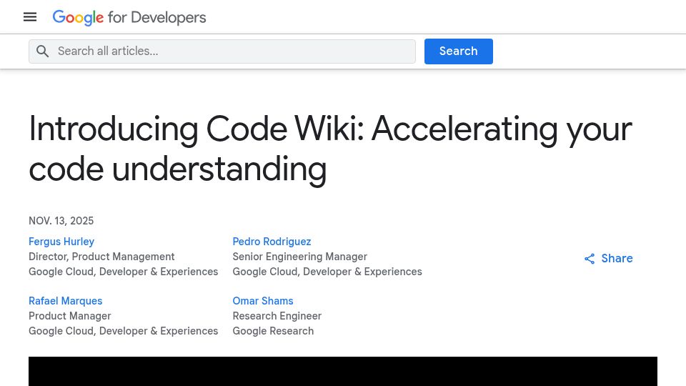 Screenshot of developers.googleblog.com: Code Wiki: Accelerating your code understanding