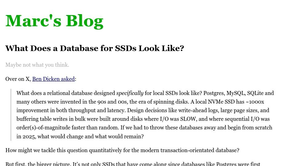 Screenshot of brooker.co.za: What Does a Database for SSDs Look Like?