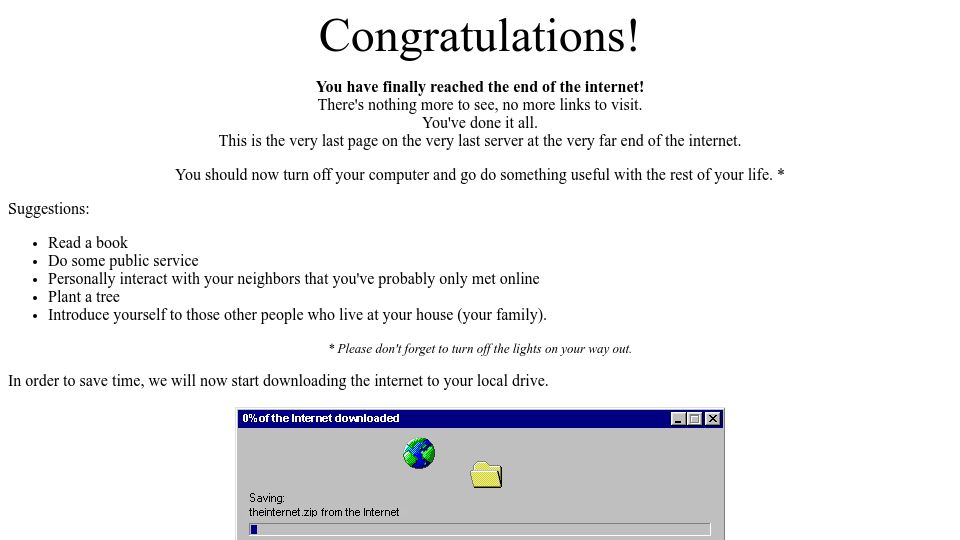 Screenshot of hmpg.net: You have reached the end of the internet (2006)