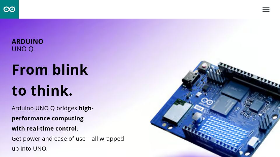 Screenshot of arduino.cc: Arduino UNO Q bridges high-performance computing with real-time control