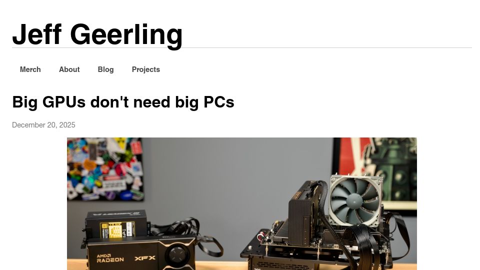 Screenshot of jeffgeerling.com: Big GPUs don't need big PCs