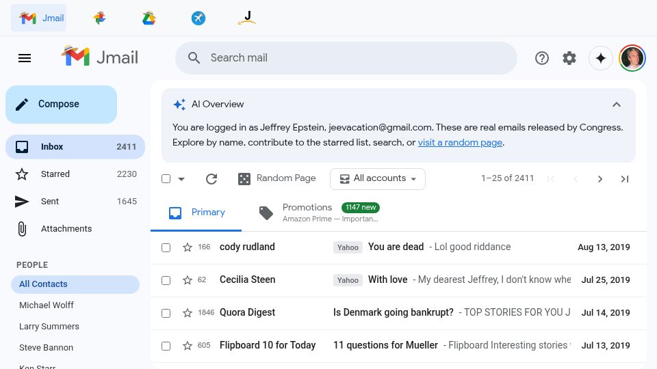 Screenshot of jmail.world: Show HN: Jmail – Google Suite for Epstein files