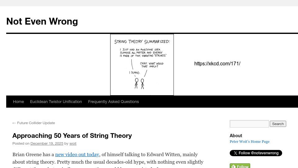 Screenshot of math.columbia.edu: Approaching 50 Years of String Theory