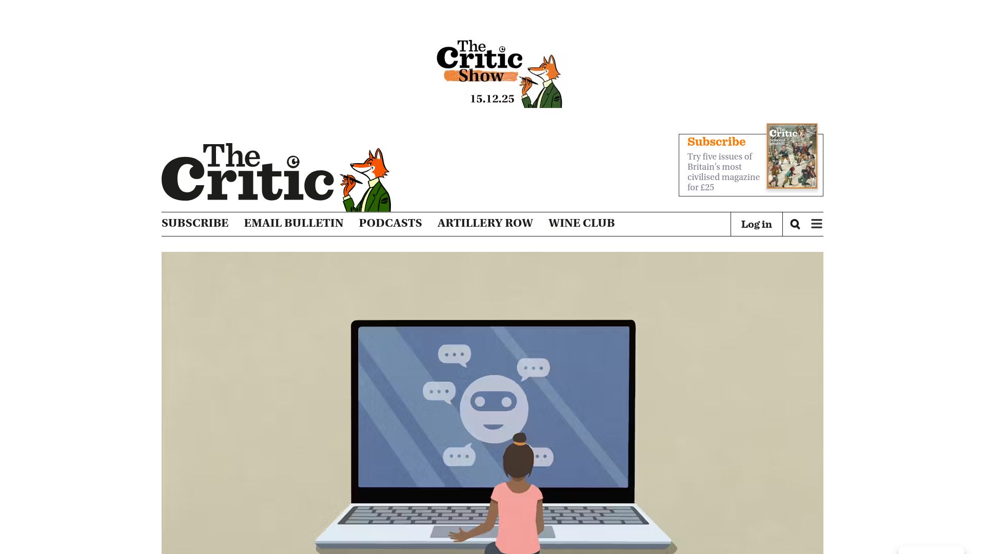 Screenshot of thecritic.co.uk: AI will make our children stupid