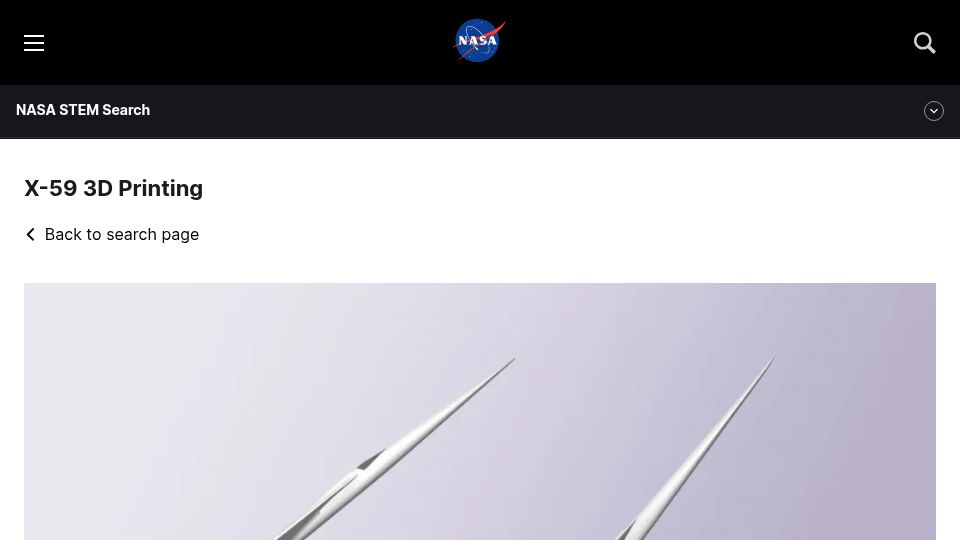 Screenshot of nasa.gov: X-59 3D Printing