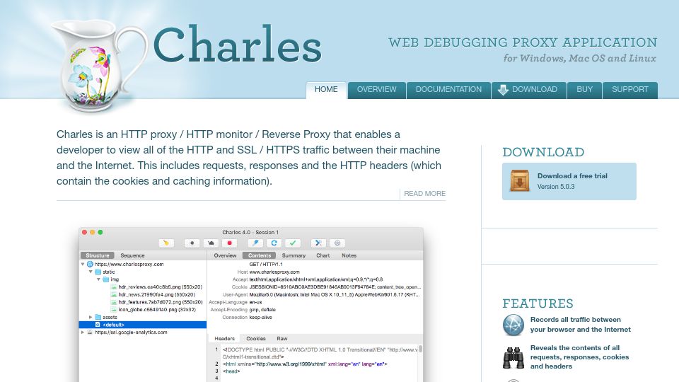 Screenshot of charlesproxy.com: Charles Proxy