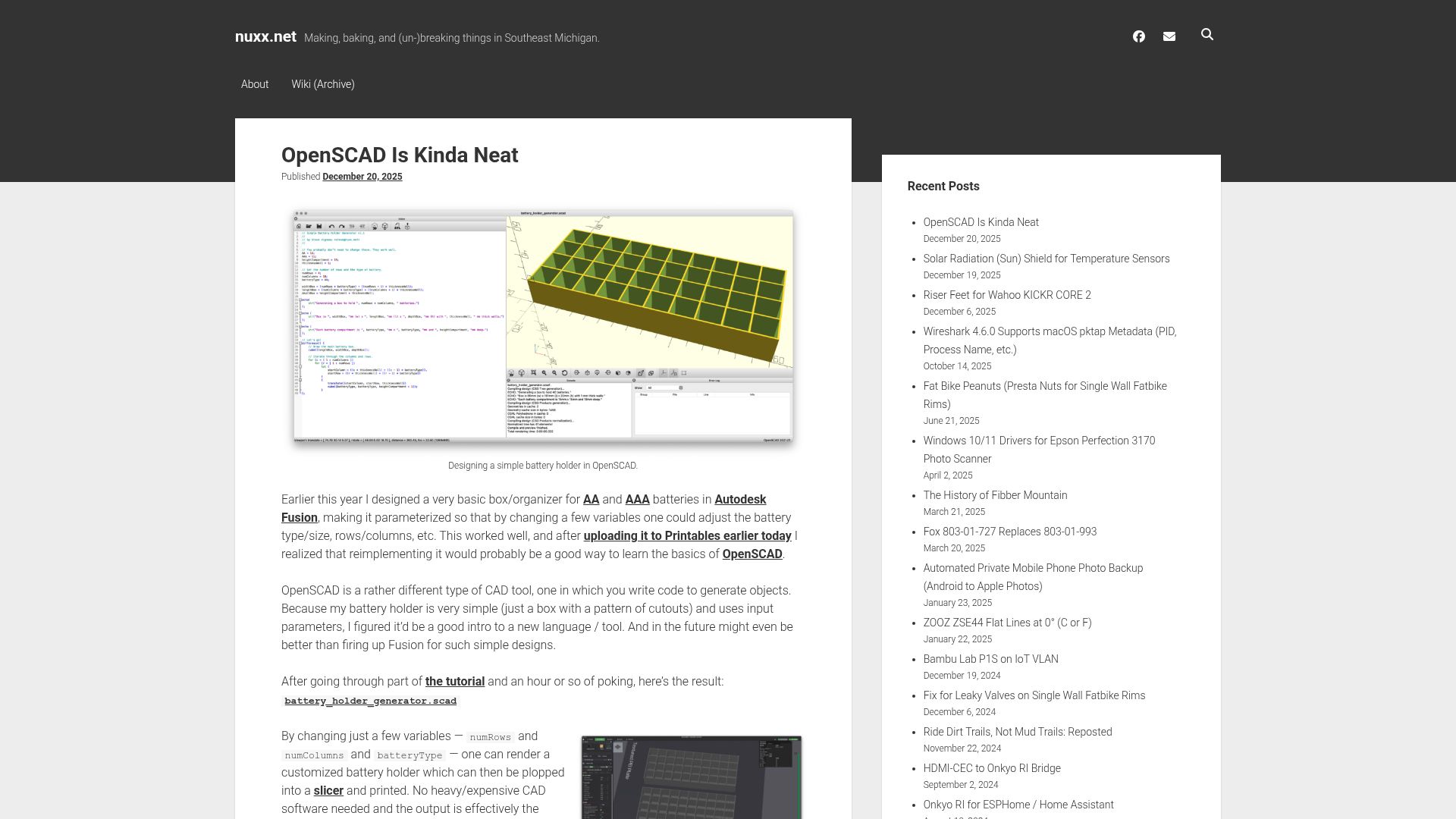 Screenshot of nuxx.net: OpenSCAD is kinda neat
