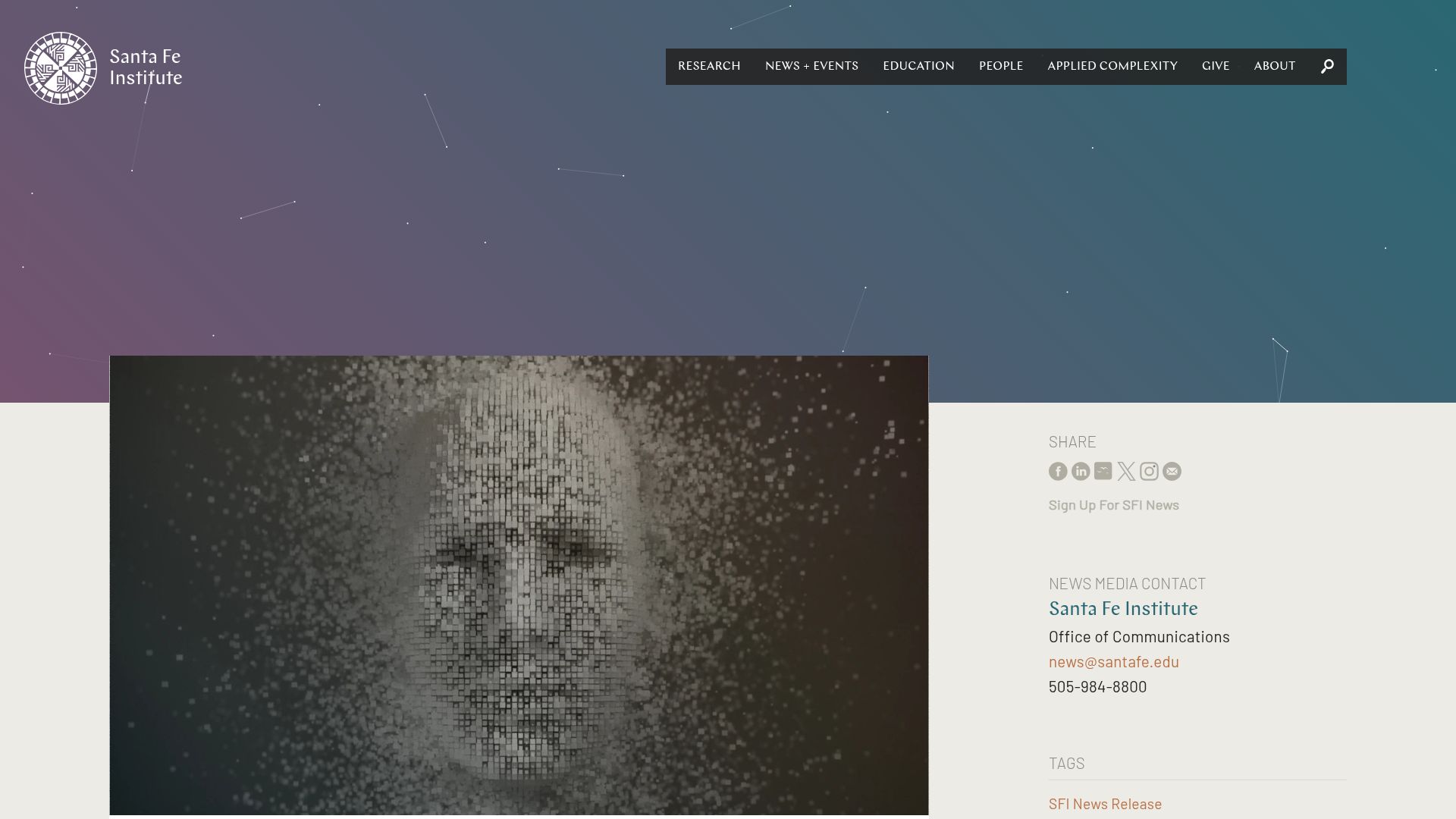 Screenshot of santafe.edu: New mathematical framework reshapes debate over simulation hypothesis