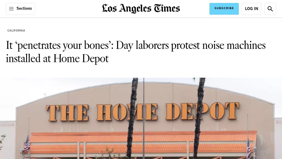 Screenshot of latimes.com: Day laborers protest noise machines installed at Home Depot