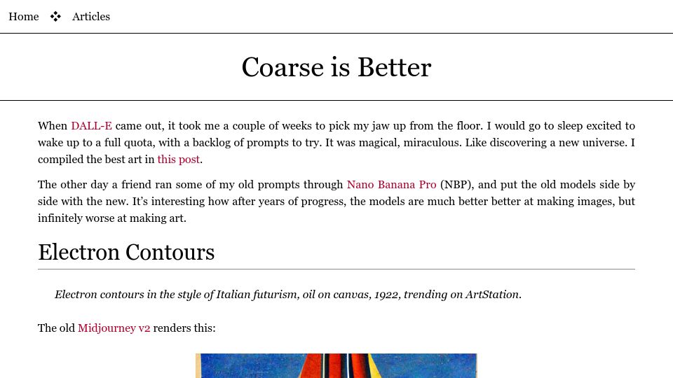 Screenshot of borretti.me: Coarse is better