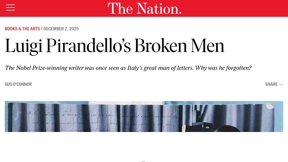 Screenshot of thenation.com: Luigi Pirandello's Broken Men