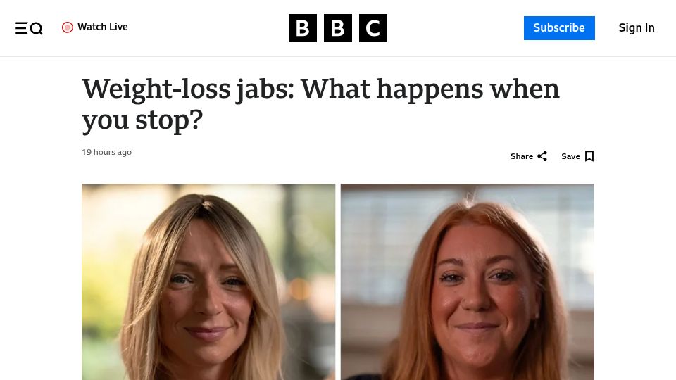 Screenshot of bbc.com: Weight loss jabs: What happens when you stop taking them