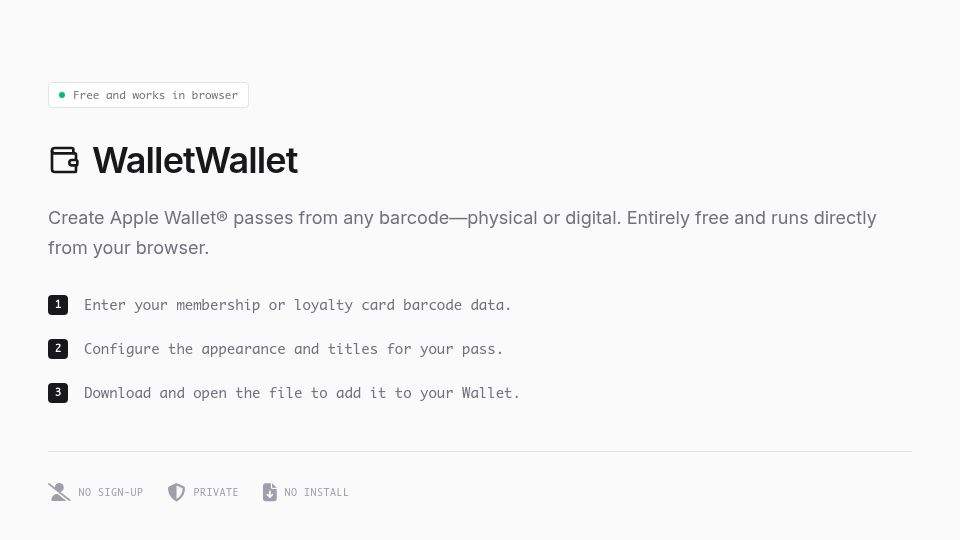 Screenshot of walletwallet.alen.ro: Show HN: WalletWallet – create Apple passes from anything