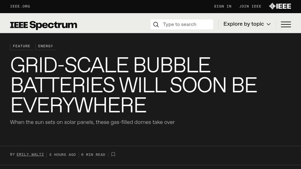 Screenshot of spectrum.ieee.org: CO2 batteries that store grid energy take off globally