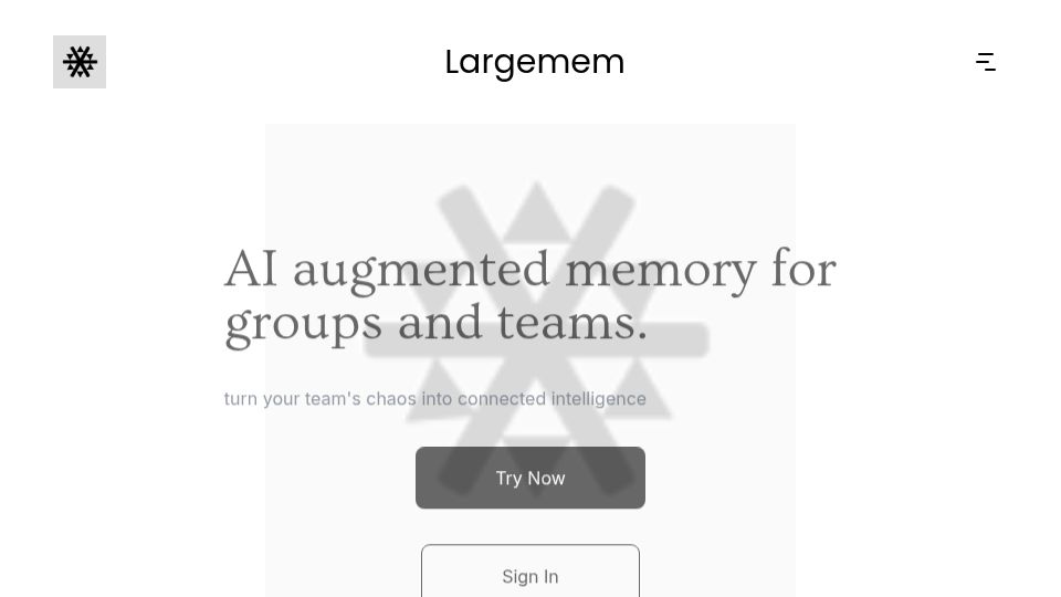 Screenshot of largemem.com: Show HN: AI-Augmented Memory for Groups