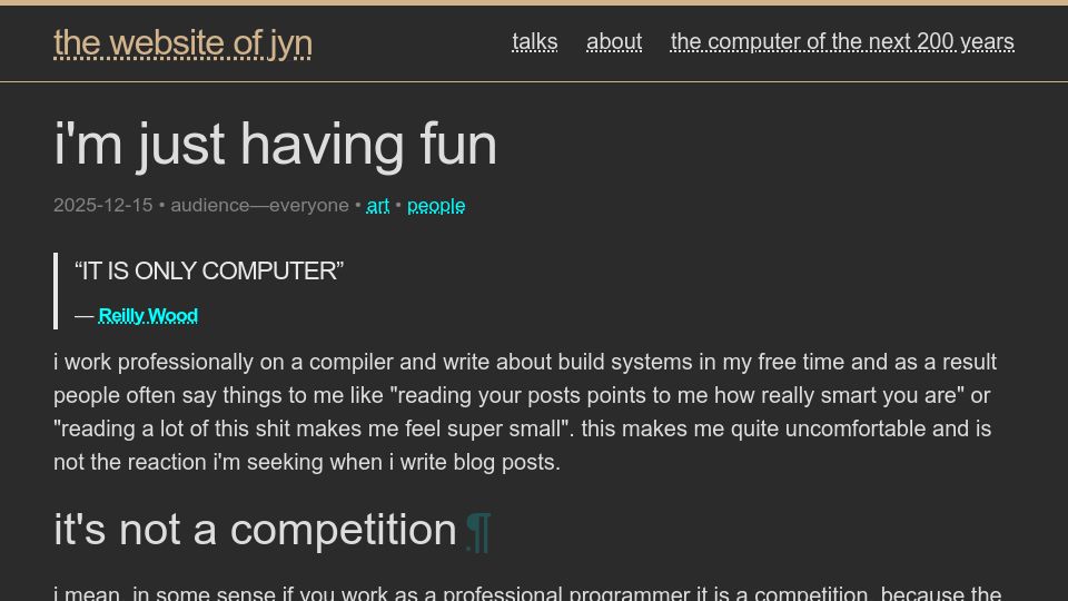 Screenshot of jyn.dev: I'm just having fun