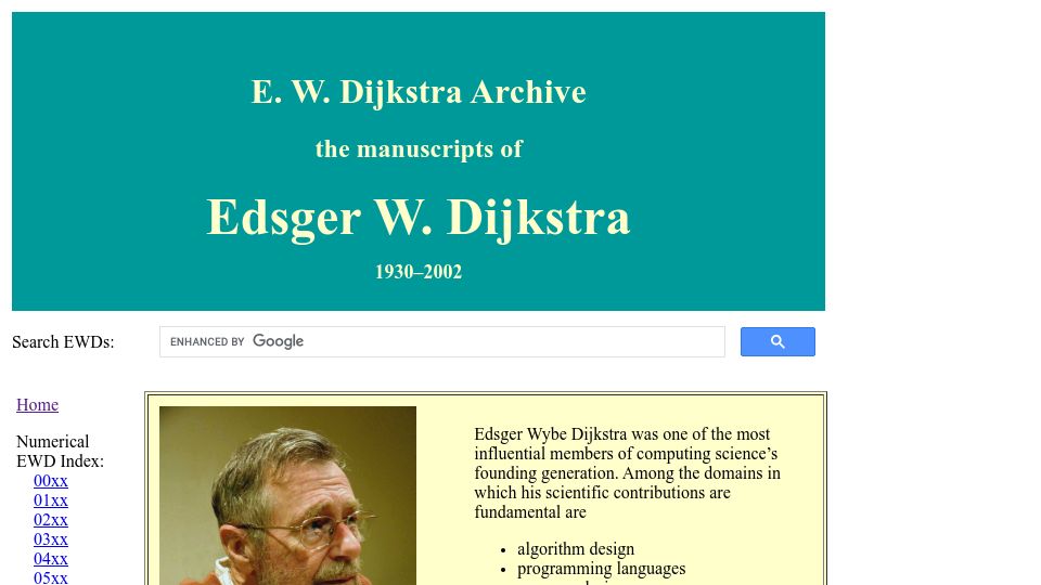 Screenshot of cs.utexas.edu: E.W.Dijkstra Archive