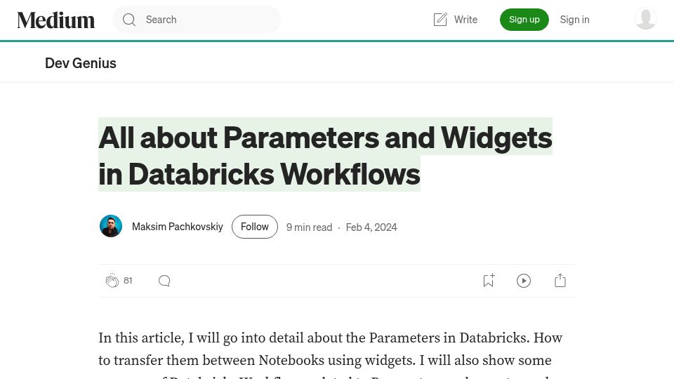 Screenshot of medium.com: All about Parameters and Widgets in Databricks Workflows (2024)
