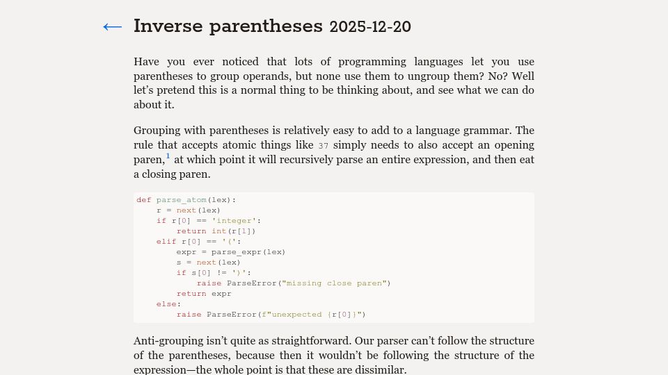 Screenshot of kellett.im: Inverse Parentheses