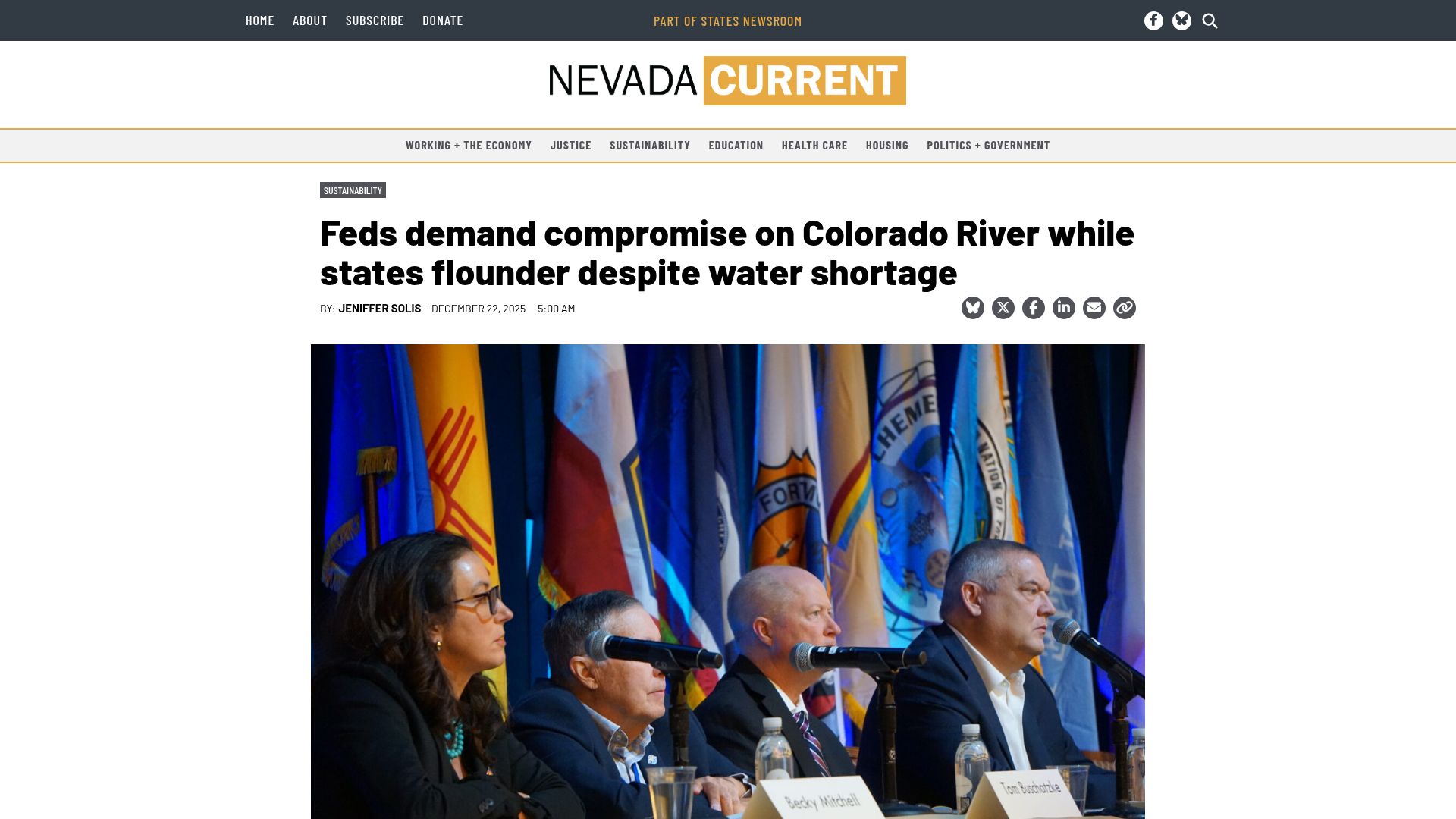 Screenshot of nevadacurrent.com: Feds demand compromise on Colorado River while states flounder