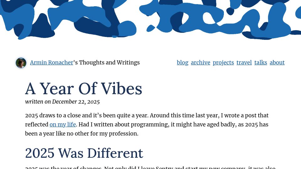 Screenshot of lucumr.pocoo.org: A year of vibes