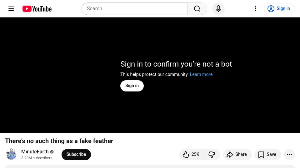 Screenshot of youtube.com: There's no such thing as a fake feather [video]