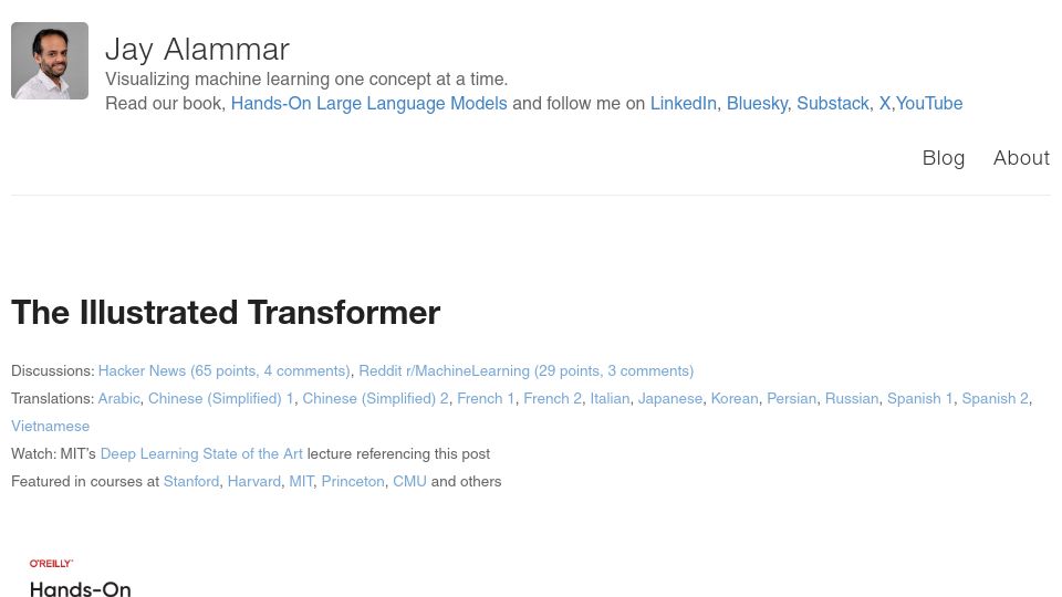 Screenshot of jalammar.github.io: The Illustrated Transformer