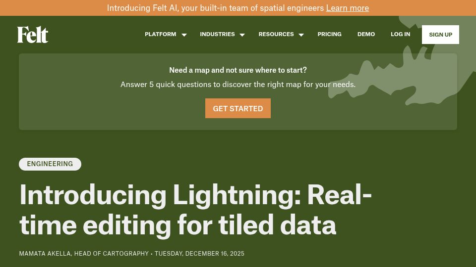 Screenshot of felt.com: Lightning: Real-time editing for tiled map data