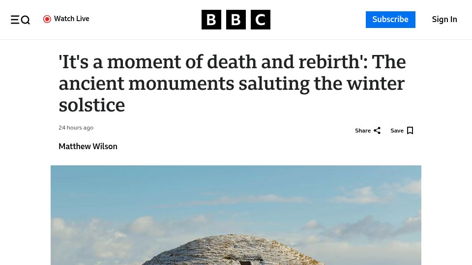 Screenshot of bbc.com: The ancient monuments saluting the winter solstice