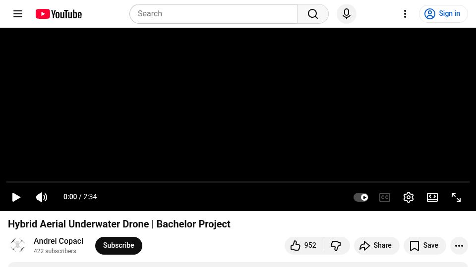 Screenshot of youtube.com: Hybrid Aerial Underwater Drone – Bachelor Project [video]