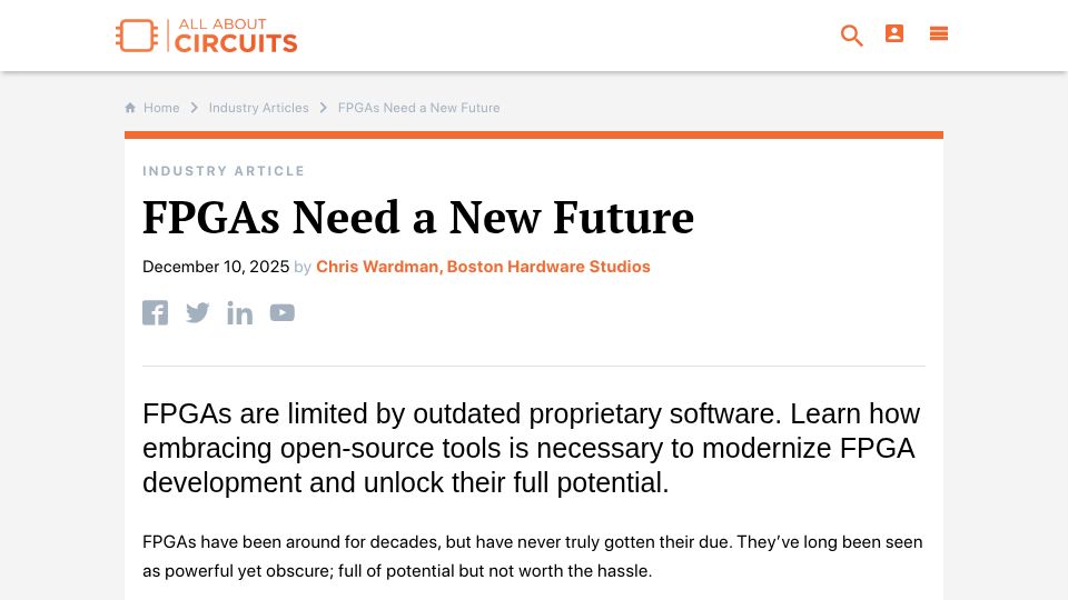 Screenshot of allaboutcircuits.com: FPGAs Need a New Future