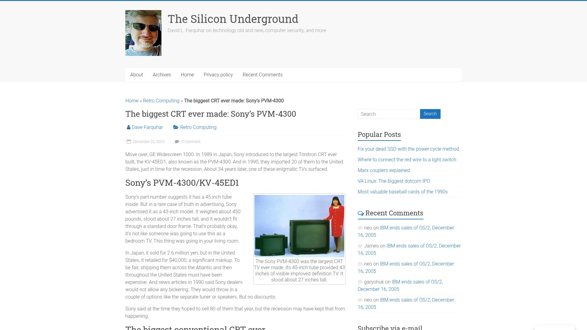Screenshot of dfarq.homeip.net: The biggest CRT ever made: Sony's PVM-4300