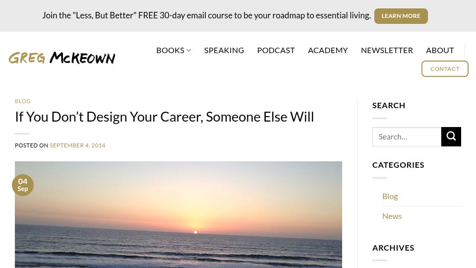 Screenshot of gregmckeown.com: If you don't design your career, someone else will (2014)