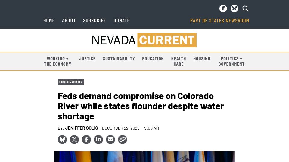 Screenshot of nevadacurrent.com: Feds demand compromise on Colorado River while states flounder