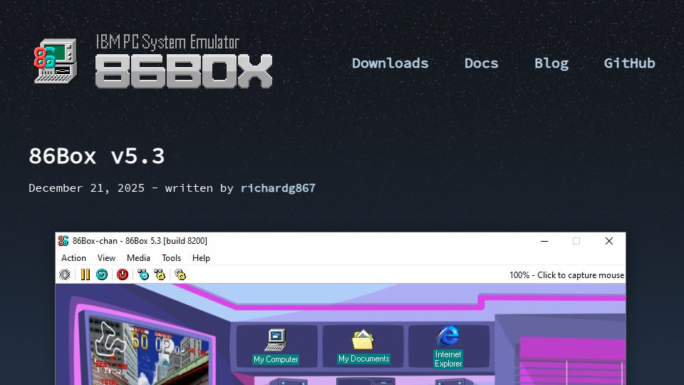 Screenshot of 86box.net: 86Box v5.3