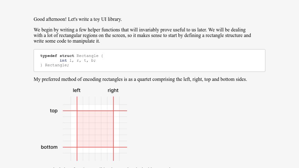 Screenshot of nakst.gitlab.io: Let's write a toy UI library