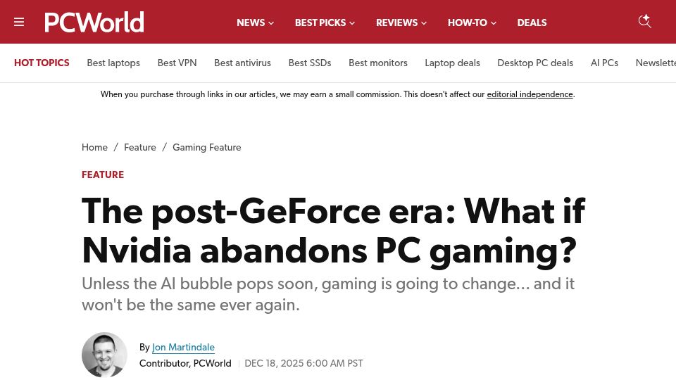 Screenshot of pcworld.com: The post-GeForce era: What if Nvidia abandons PC gaming?