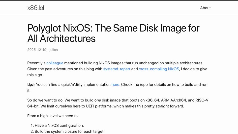Screenshot of x86.lol: The Polyglot NixOS