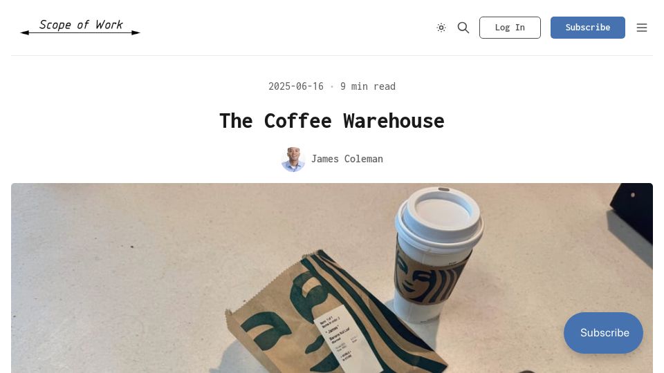 Screenshot of scopeofwork.net: The Coffee Warehouse